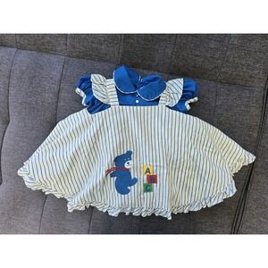 Vintage Jayne Copeland Baby Girl 2pc Dress & Bloomers Set 24M Blue Teddy ABC